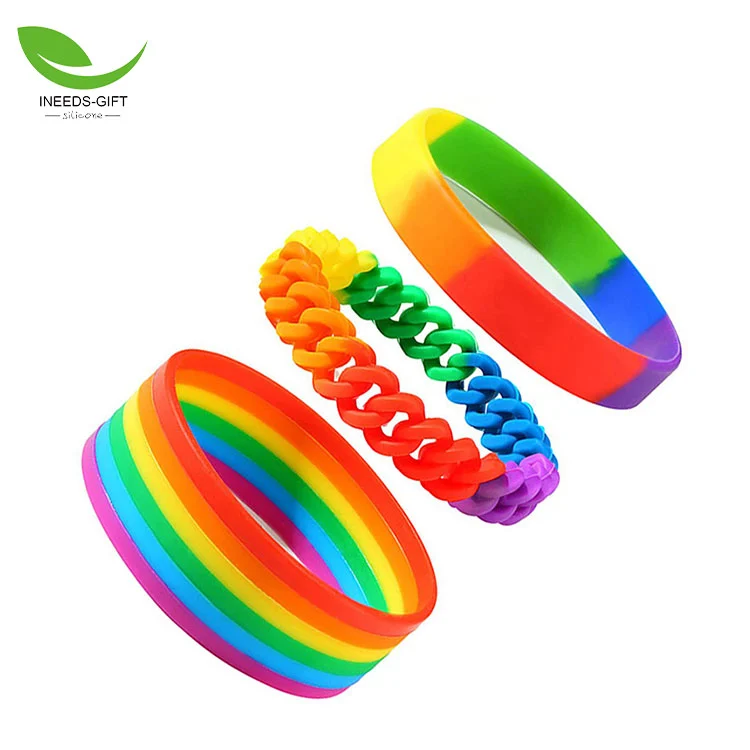 Pulseira de silicone com torção arco-íris
